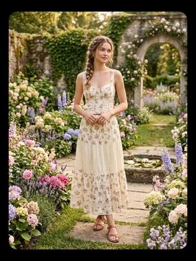 Trixxi Cream Floral Corset Maxi Dress